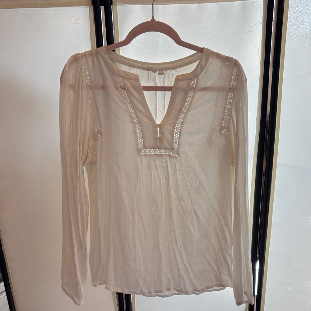 GAP Cream Embroidered Split-Neck Long Sleeve Tunic